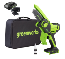 Цепная мини пила аккумуляторная Greenworks 24V G24MCS10K2 (1хАКБ 2Ач и ЗУ) 10см