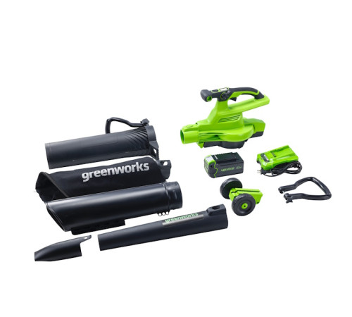 Воздуходув-пылесос садовый аккумуляторный Greenworks 40V GD40BVIIK4 (c 1хАКБ 4Ач и ЗУ)
