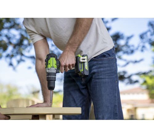 Дрель-шуруповерт ударная аккумуляторная Greenworks 24V GD24DD60K2 (1хАКБ 2Ач и ЗУ) 60Нм в кейсе