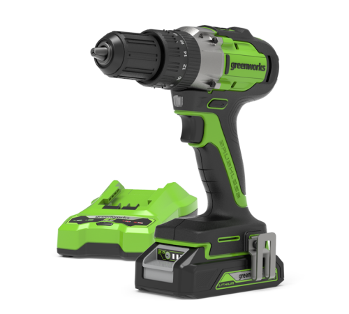 Дрель-шуруповерт ударная аккумуляторная Greenworks 24V GD24DD60K2 (1хАКБ 2Ач и ЗУ) 60Нм в кейсе