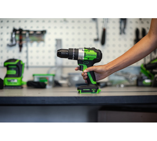 Дрель-шуруповерт ударная аккумуляторная Greenworks 24V GD24DD60K2 (1хАКБ 2Ач и ЗУ) 60Нм в кейсе