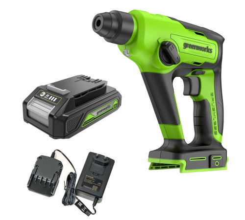 Перфоратор аккумуляторный Greenworks 24V GD24SDS1K2 (1хАКБ 2Ач и ЗУ) 1.2Дж