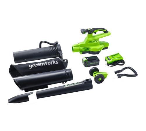 Воздуходув-пылесос садовый аккумуляторный Greenworks 40V GD40BVIIK5 (1хАКБ 5Ач и ЗУ)