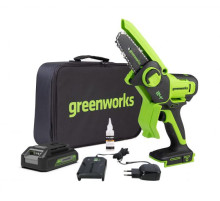 Цепная мини пила аккумуляторная Greenworks 24V G24MCS10 (1хАКБ 4Ач и ЗУ) 10см
