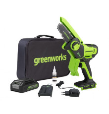 Цепная мини пила аккумуляторная Greenworks 24V G24MCS10 (1хАКБ 4Ач и ЗУ) 10см