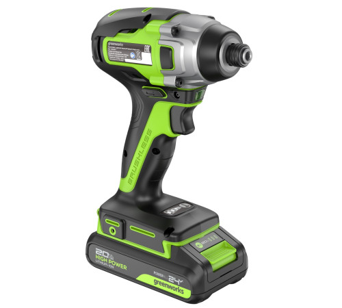 Винтоверт ударный аккумуляторный Greenworks 24V GD24ID3 (1x2Ач, ЗУ, кор) 300Нм, 3 режима, 0-2800об/м