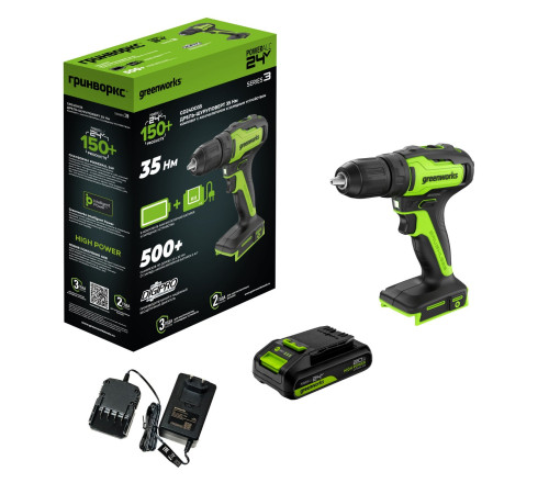 Винтоверт ударный аккумуляторный Greenworks 24V GD24ID3 (1x4Ач, ЗУ, кор) 300Нм, 3 режима, 0-2800об/м