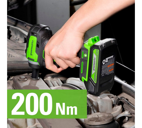 Гайковерт ударный акк умуляторный Greenworks 24V G24IW200 б/щет (1АКБх4Ач и ЗУ) коробка