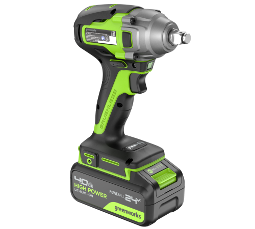 Гайковерт ударный аккумуляторный Greenworks 24V GD24IW400 б/щет (1АКБх4Ач и ЗУ) коробка