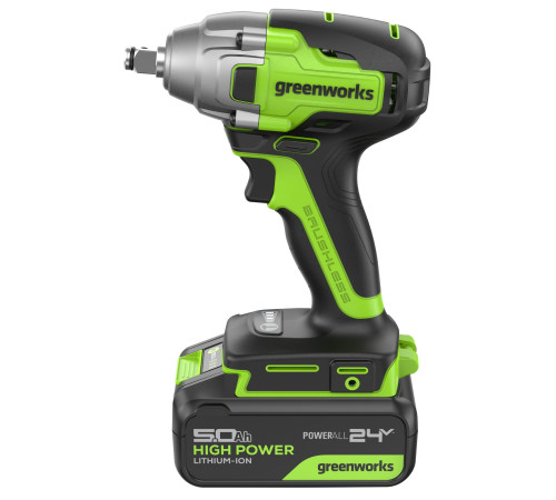 Гайковерт ударный аккумуляторный Greenworks 24V GD24IW400 б/щет (1хАКБх 5Ач и ЗУ) коробка