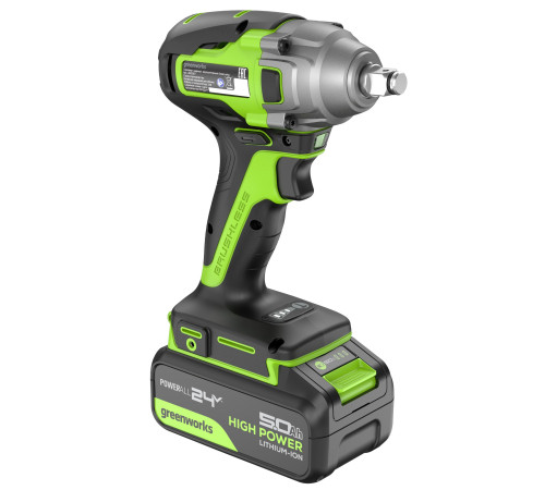 Гайковерт ударный аккумуляторный Greenworks 24V GD24IW400 б/щет (1хАКБх 5Ач и ЗУ) коробка