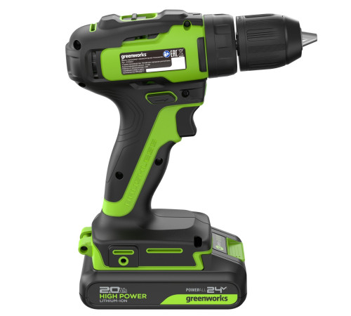 Дрель-шуруповерт аккумуляторная Greenworks 24V GD24DD35 (2x2Ач, ЗУ, коробка) 29/35Нм б/щет