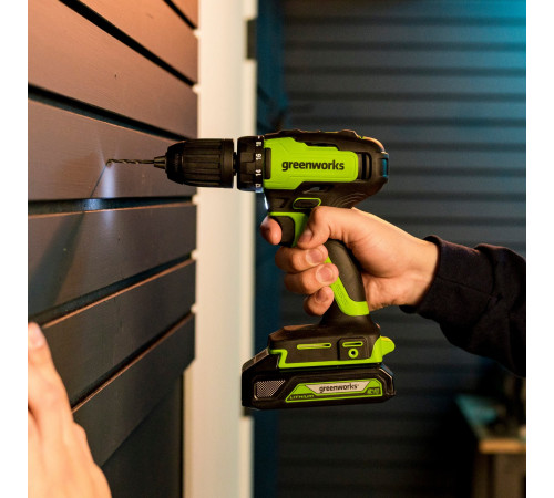 Дрель-шуруповерт аккумуляторная Greenworks 24V GD24DD35 (2x2Ач, ЗУ, коробка) 29/35Нм б/щет