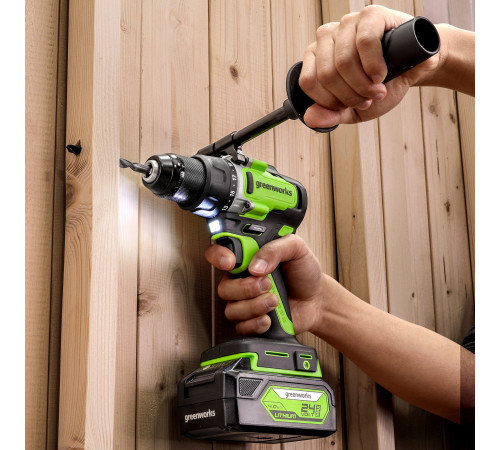 Дрель-шуруповерт аккумуляторная Greenworks 24V GD24DD90 (2хАКБ 4Ач и ЗУ) 90Нм коробка