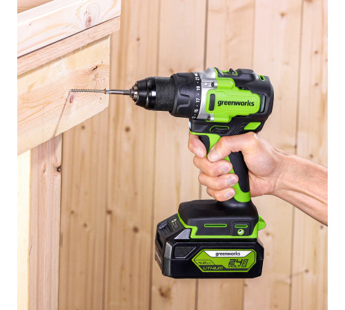 Дрель-шуруповерт аккумуляторная Greenworks 24V GD24DD90 (2хАКБ 4Ач и ЗУ) 90Нм коробка