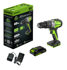 Дрель-шуруповерт ударная аккумуляторная 24V Greenworks GD24DD60 (1х2Ач, ЗУ, кор) 30/60Нм, б/щет