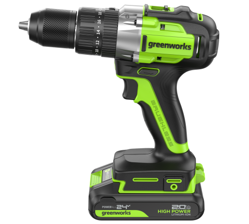 Дрель-шуруповерт ударная аккумуляторная 24V Greenworks GD24DD60 (1х2Ач, ЗУ, кор) 30/60Нм, б/щет