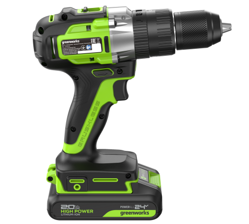 Дрель-шуруповерт ударная аккумуляторная 24V Greenworks GD24DD60 (1х2Ач, ЗУ, кор) 30/60Нм, б/щет