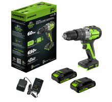 Дрель-шуруповерт ударная аккумуляторная 24V Greenworks GD24DD60 (2х2Ач, ЗУ, кор) 30/60Нм, б/щет