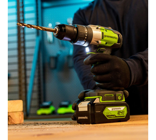 Дрель-шуруповерт ударная аккумуляторная 24V Greenworks GD24DD60 (2х2Ач, ЗУ, кор) 30/60Нм, б/щет