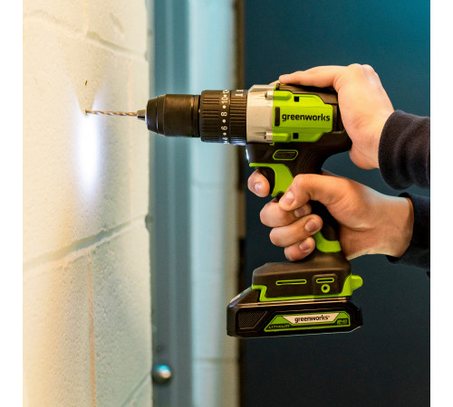 Дрель-шуруповерт ударная аккумуляторная 24V Greenworks GD24DD60 (2х2Ач, ЗУ, кор) 30/60Нм, б/щет