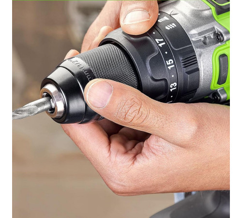 Дрель-шуруповерт ударная аккумуляторная Greenworks 24V GD24DD140 (2хАКБ4Ач и ЗУ) 140Нм коробка