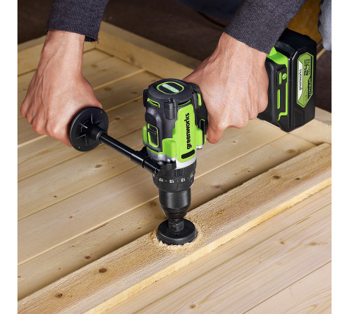 Дрель-шуруповерт ударная аккумуляторная Greenworks 24V GD24DD140 (2хАКБ4Ач и ЗУ) 140Нм коробка