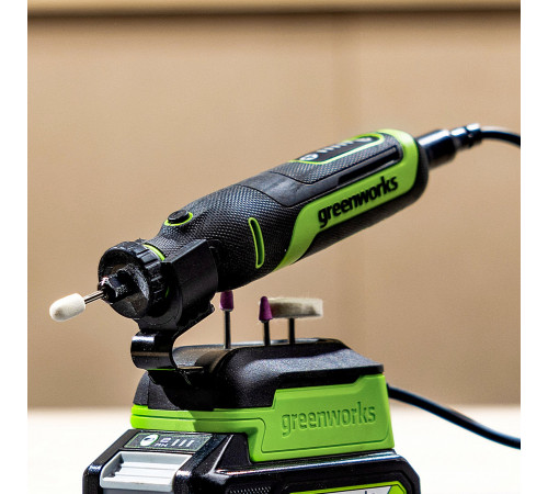 Гравер аккумуляторный Greenworks 24V G24RT (1АКБх2Ач и ЗУ) б/щет, 6500–35000 об/мин, оснастка 52 шт