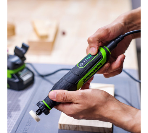 Гравер аккумуляторный Greenworks 24V G24RT (1АКБх2Ач и ЗУ) б/щет, 6500–35000 об/мин, оснастка 52 шт