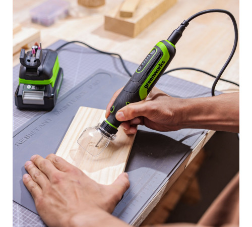 Гравер аккумуляторный Greenworks 24V G24RT (1АКБх2Ач и ЗУ) б/щет, 6500–35000 об/мин, оснастка 52 шт