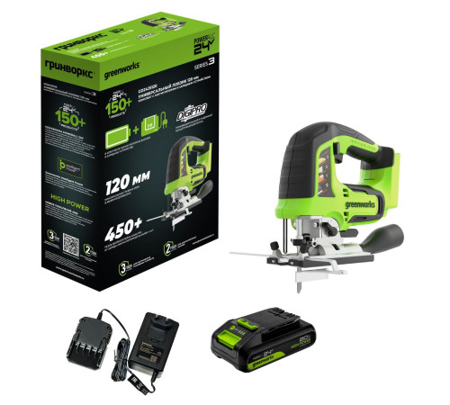 Лобзик аккумуляторный Greenworks 24V GD24JS120 (1хАКБ2Ач и ЗУ)