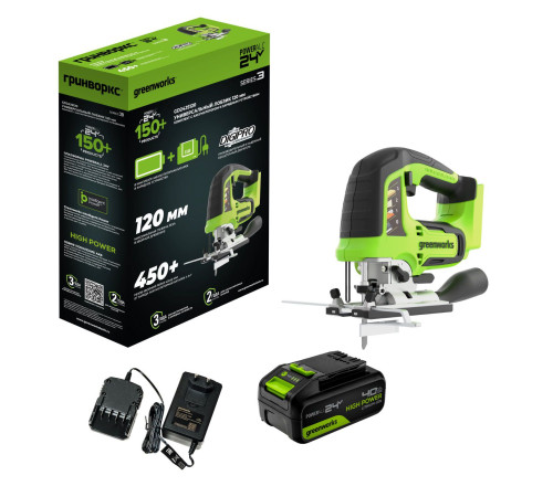 Лобзик аккумуляторный Greenworks 24V GD24JS120 (1хАКБ4Ач и ЗУ)