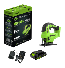 Лобзик аккумуляторный Greenworks 24V GD24JS90 безщеточный (1хАКБ 2Ач и ЗУ) коробка