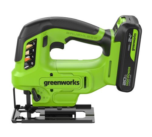 Лобзик аккумуляторный Greenworks 24V GD24JS90 безщеточный (1хАКБ 2Ач и ЗУ) коробка