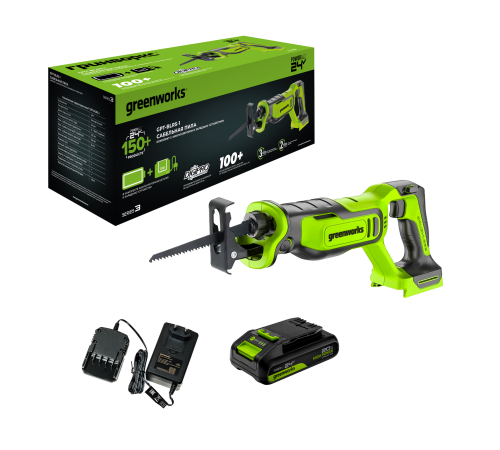 Пила сабельная аккумуляторная Greenworks GPT-BLRS-1 24V б/щет (1АКБх2Ач и ЗУ) коробка