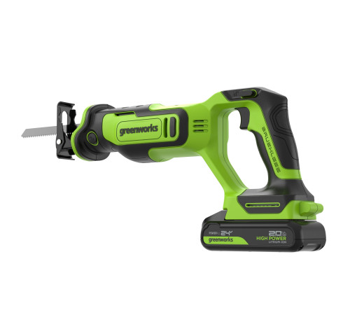 Пила сабельная аккумуляторная Greenworks GPT-BLRS-1 24V б/щет (1АКБх2Ач и ЗУ) коробка