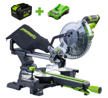 Пила торцовочная Greenworks GD24MS216 24V бесщеточная с протяжкой (1хАКБ 2Ач и ЗУ)