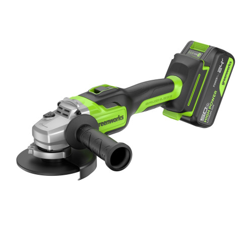 Угловая шлифовальная машина аккумуляторная Greenworks 24VGD24AG (1АКБx5Ач и ЗУ) б/щет 125 мм 10500 о