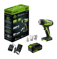 Фен строительный аккумуляторный Greenworks G24HG 24V (1хАКБ 4Ач и ЗУ) коробка