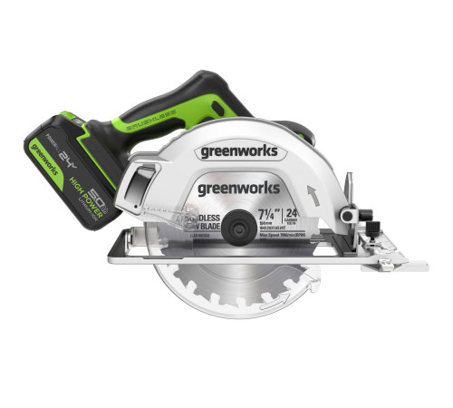 Циркулярная пила аккумуляторная Greenworks 24V GD24CS (1хАКБ 5Ач и ЗУ) коробка