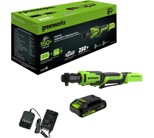 Трещотка Greenworks GD24RW 3804007CUA (с 1-им АКБ, сумка)