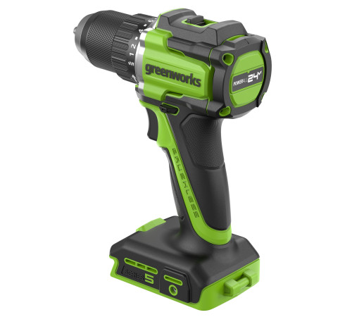 Дрель-шуруповерт аккумуляторная Greenworks 24V DD560 (2хАКБ 2Ач и ЗУ)б/щет 30/60Нм 13мм Anti-kickbac