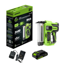 Нейлер аккумуляторный Greenworks 24V GD24BN (1хАКБ 2Ач и ЗУ) коробка
