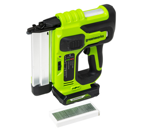Нейлер аккумуляторный Greenworks 24V GD24BN (1хАКБ 2Ач и ЗУ) коробка