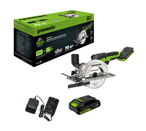 Циркулярная пила аккумуляторная Greenworks 24V G24MCS (1хАКБ 2Ач и ЗУ) коробка
